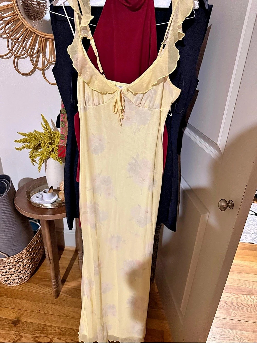 Reformation Kourtney Silk Dress Floral Ruffle Midi Yellow - Picture 3 of 4